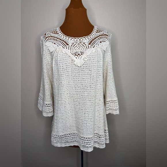 XCVI Tops - XCVI Cream Crochet Pullover Cotton Blouse Open Weave Size Medium